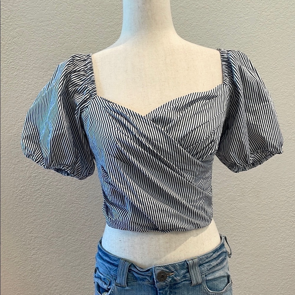 J CREW Striped Puff Sleeve Women's Top Sz Sm